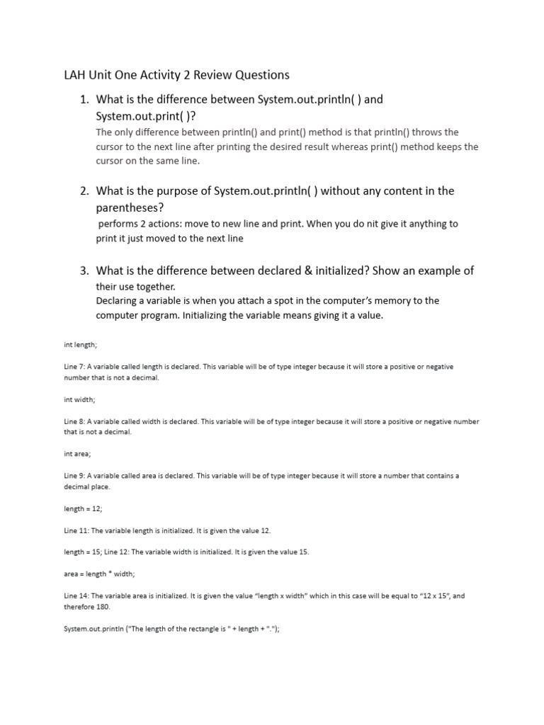 LAH Unit 1 Activity 2 Review Questions | PDF