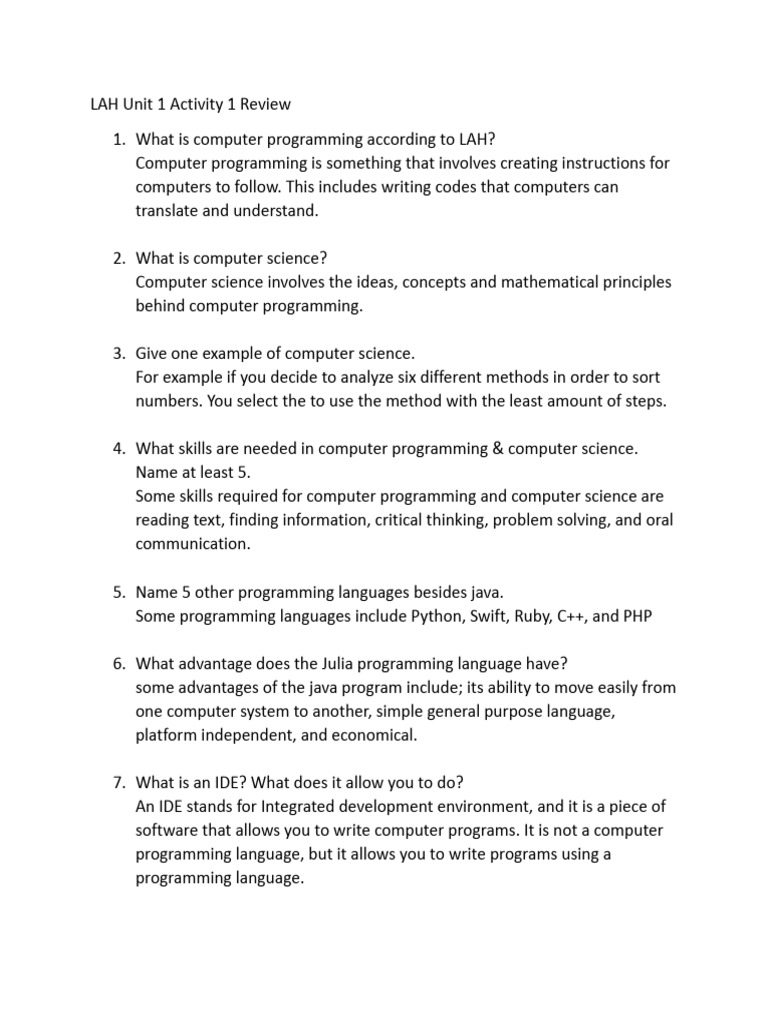 LAH Activity One Review Questions | PDF