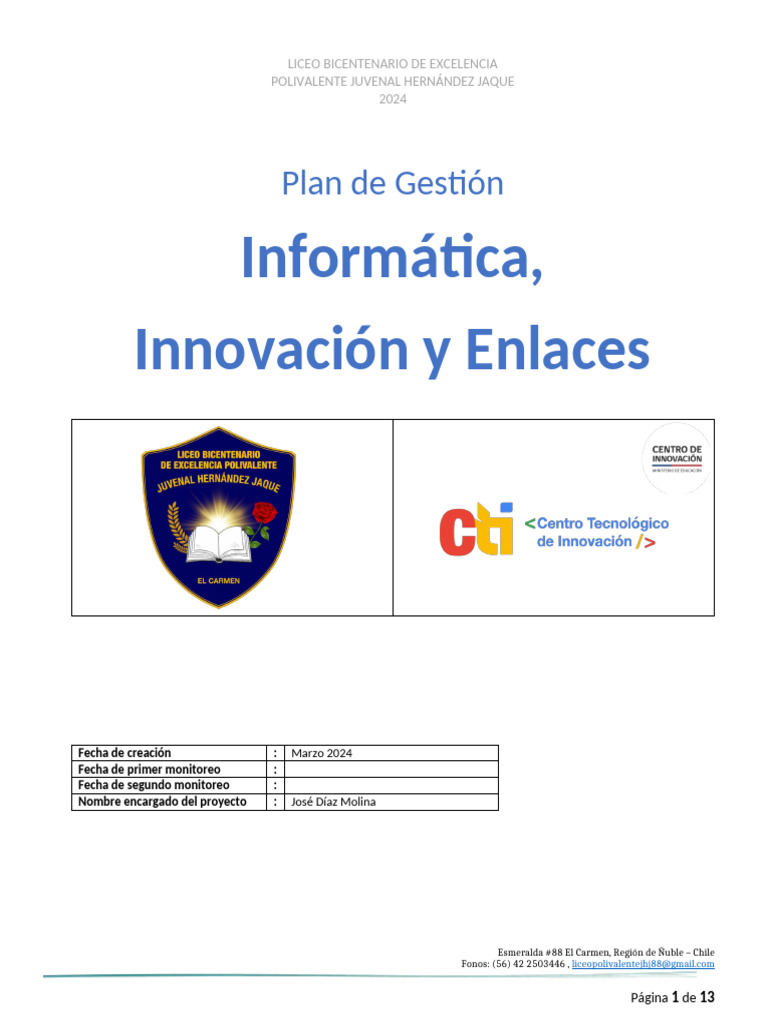 Plan de Gestión Informática, Innovación y Enlaces 2024 Ok | PDF