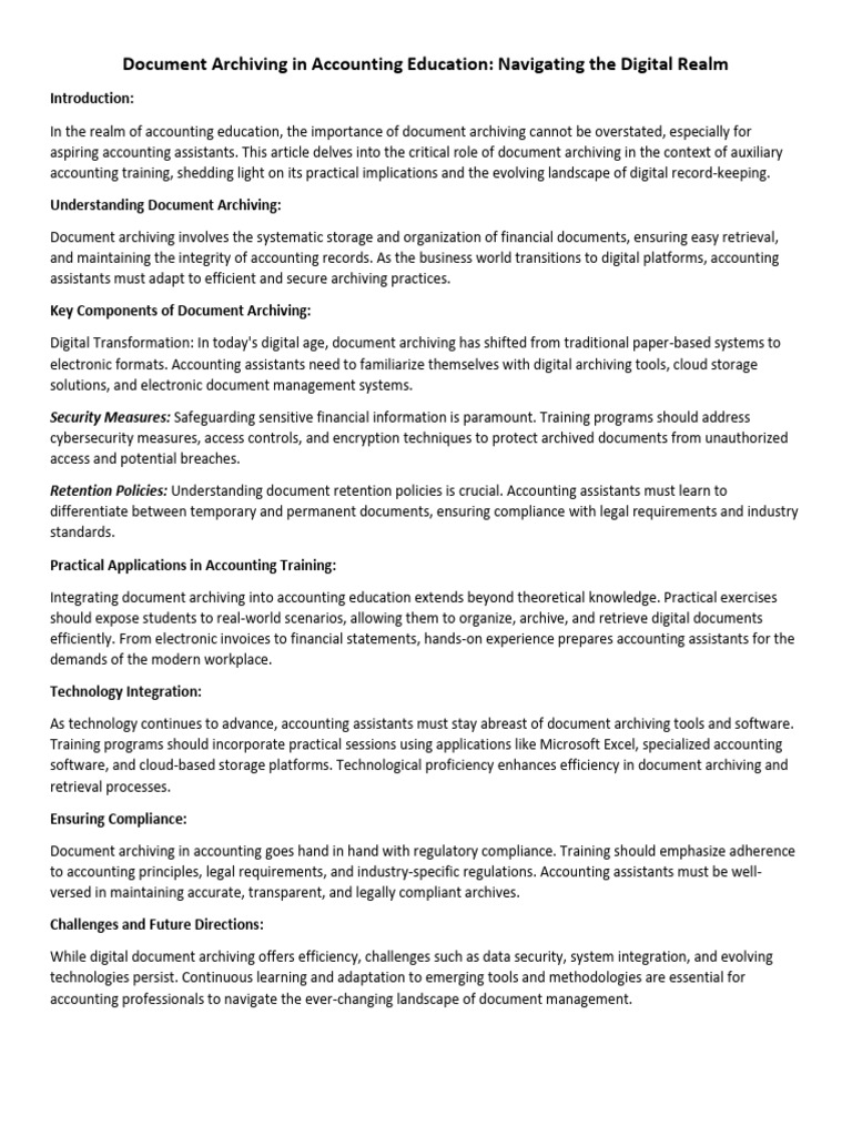 Document Archiving in Accounting Education - Workshop | PDF