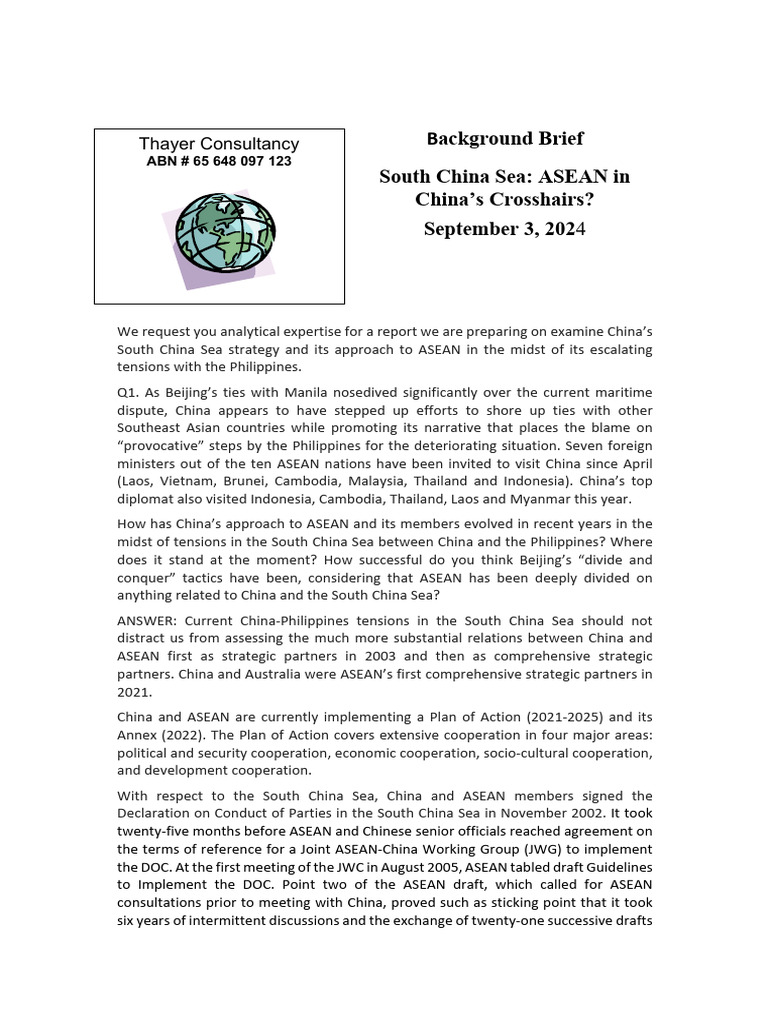 Thayer South China Sea - ASEAN in China's Crosshairs | PDF | South ...