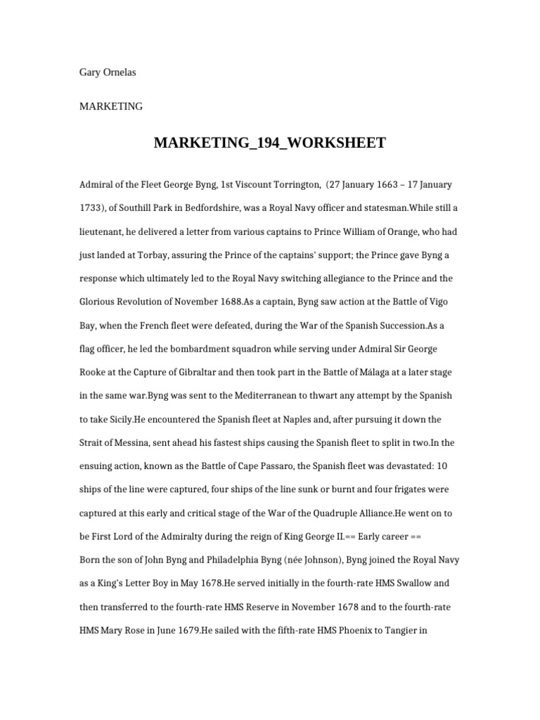 Marketing 194 Worksheet | PDF