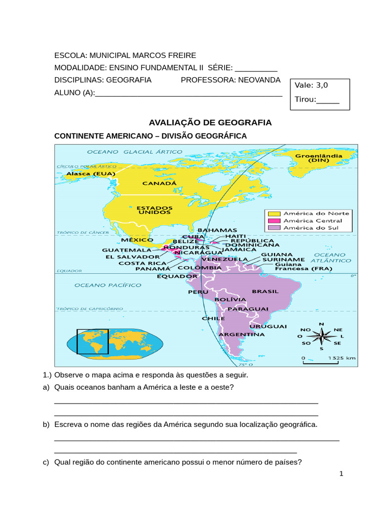 Avaliação de Geografia America II | PDF