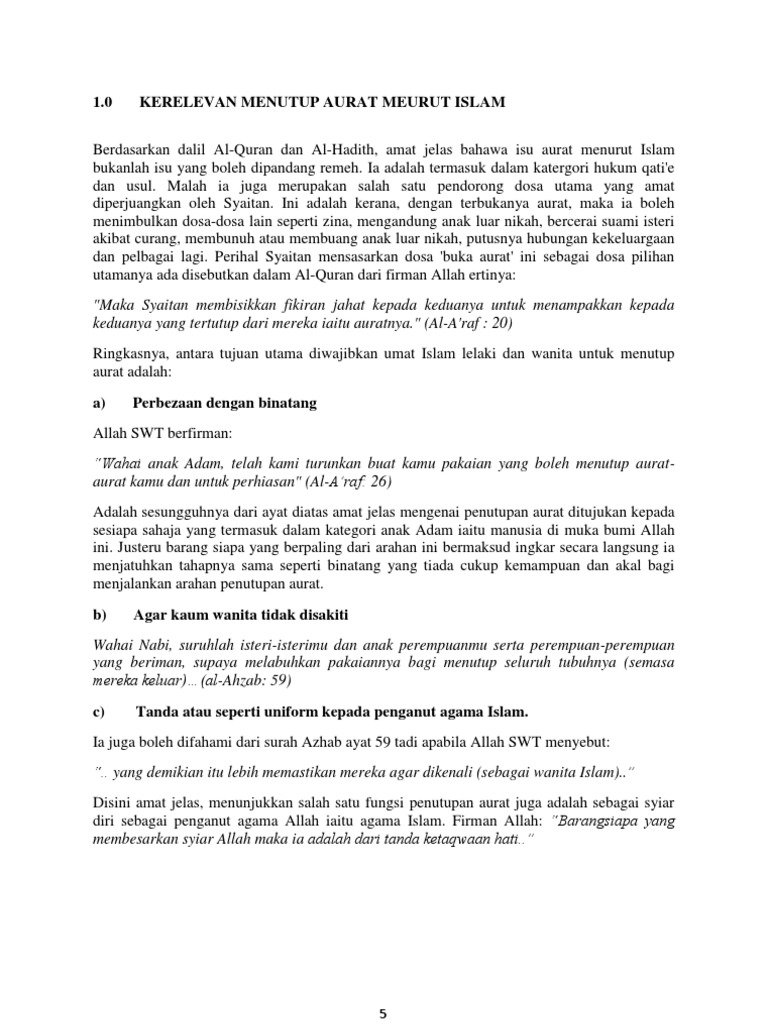 Objektif Kerelevan Menutup Aurat Pdf