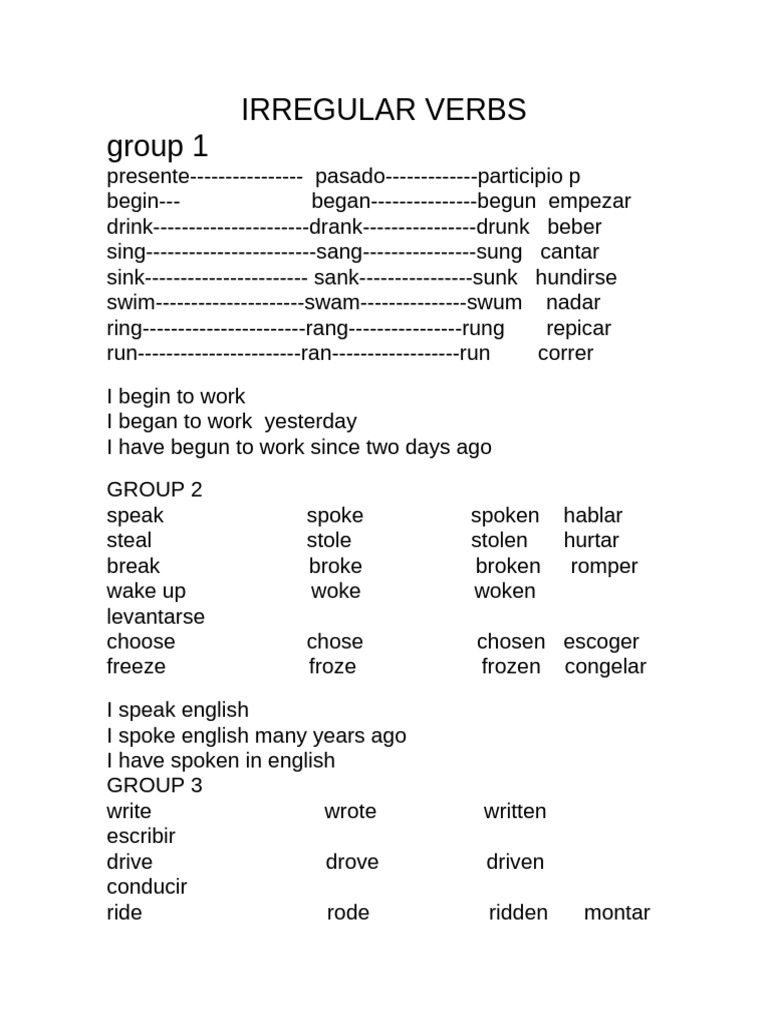 Irregular Verbs | PDF