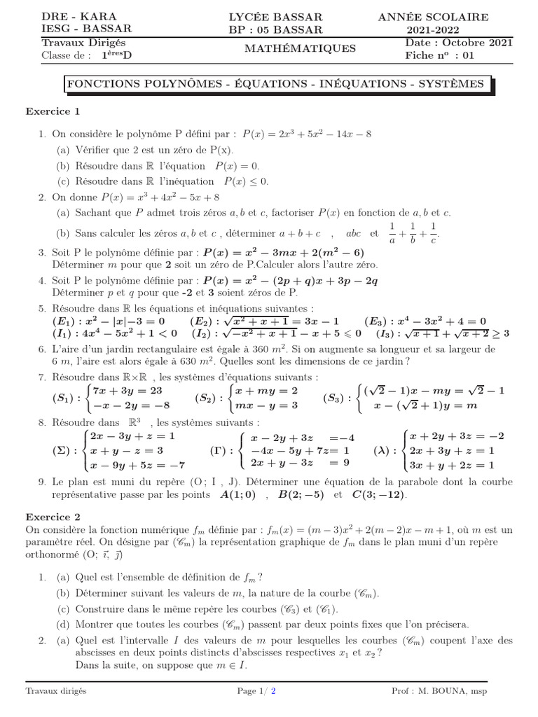 Td Equations Inequations Systemes 1d Pdf