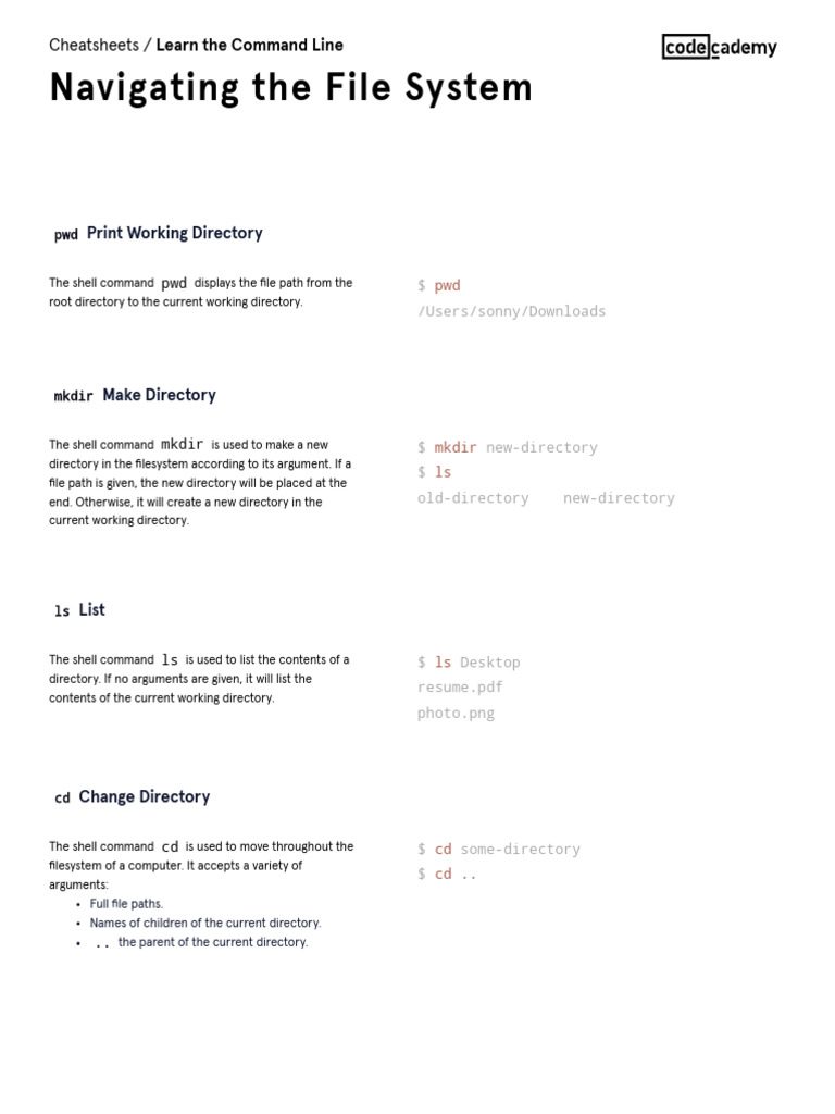 Learn The Command Line - Navigating The File System Cheatsheet ...