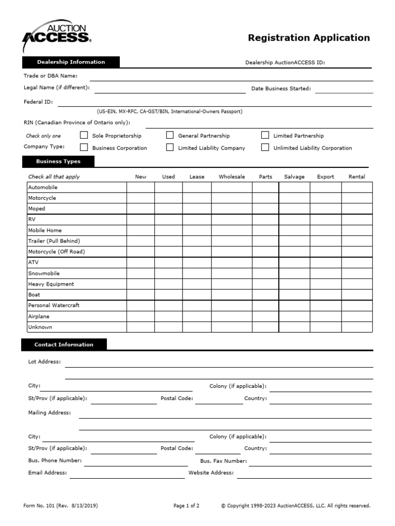 Dealer Registration Application Form | PDF | Limited Liability Company ...