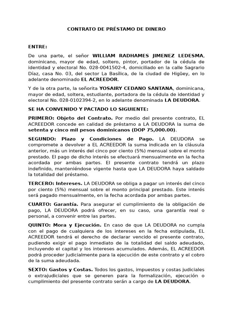 Contrato de Préstamo de Dinero | PDF