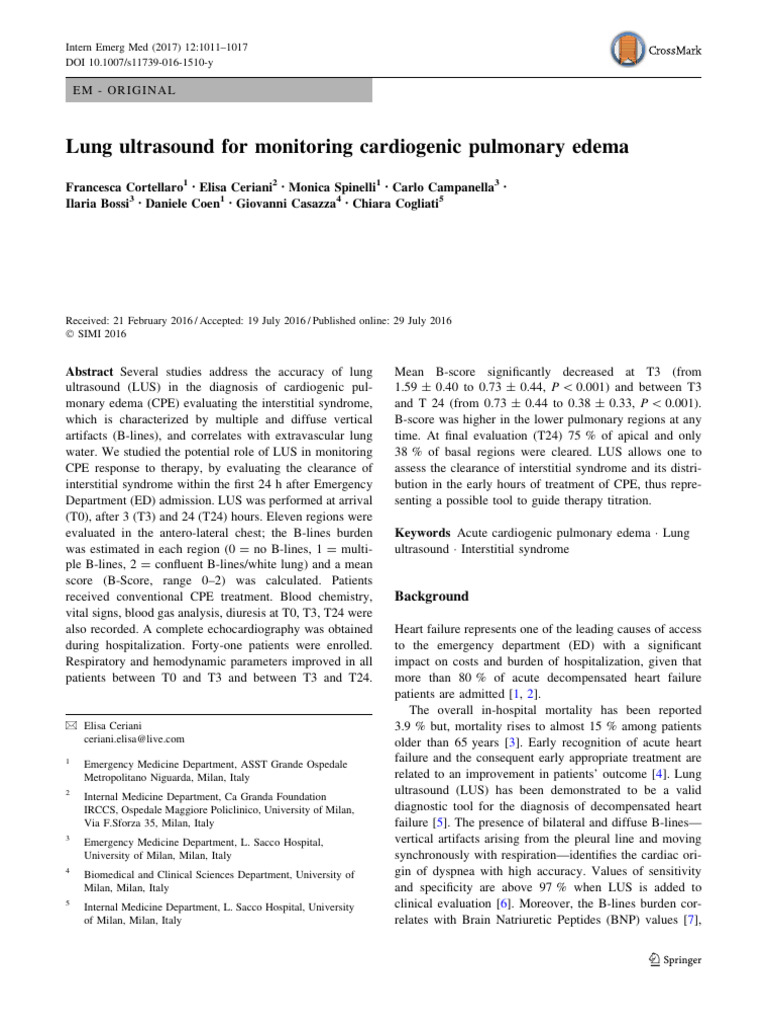 Lung Ultrasound For Monitoring Cardiogenic Pulmonary Edema | PDF