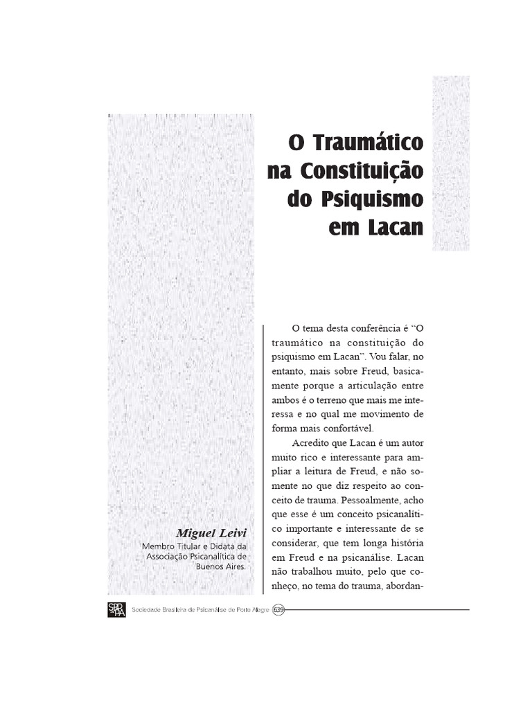 O Traumático Na Constituição Do Psiquismo em Lacan | PDF