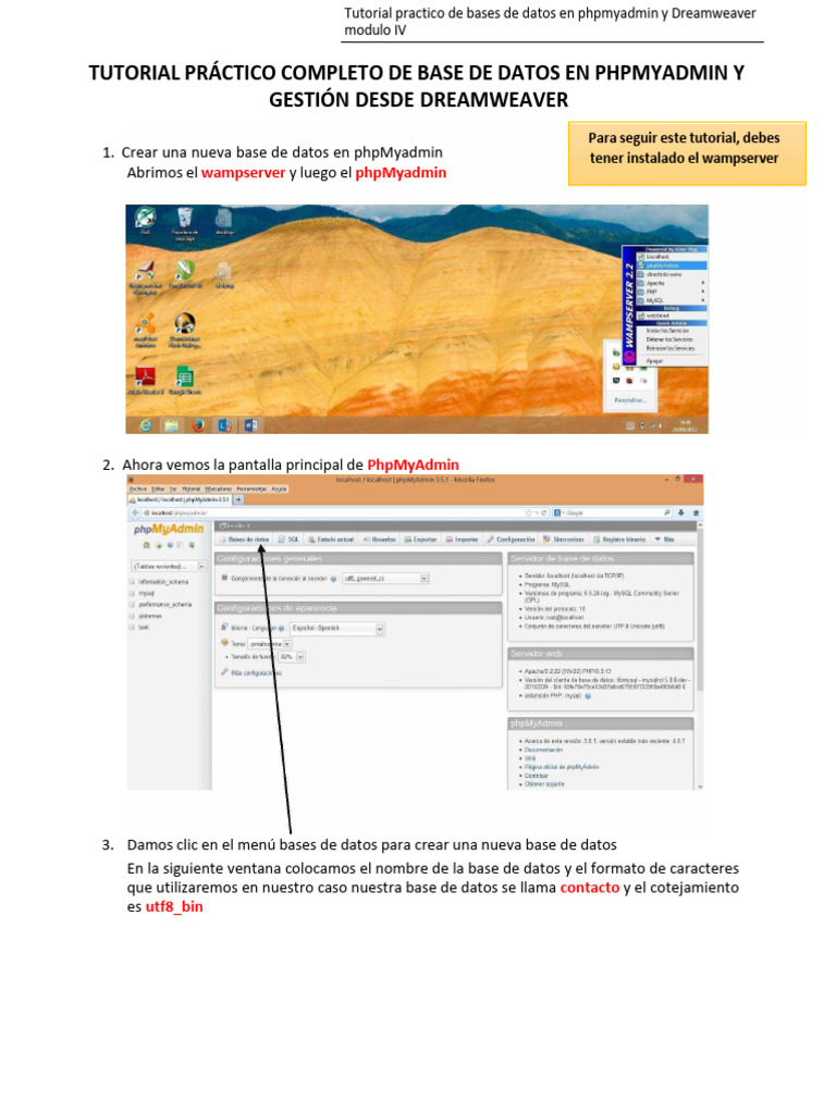 Tutorial de Bases de Datos en PhpMyAdmin | PDF | Adobe Dreamweaver | Php