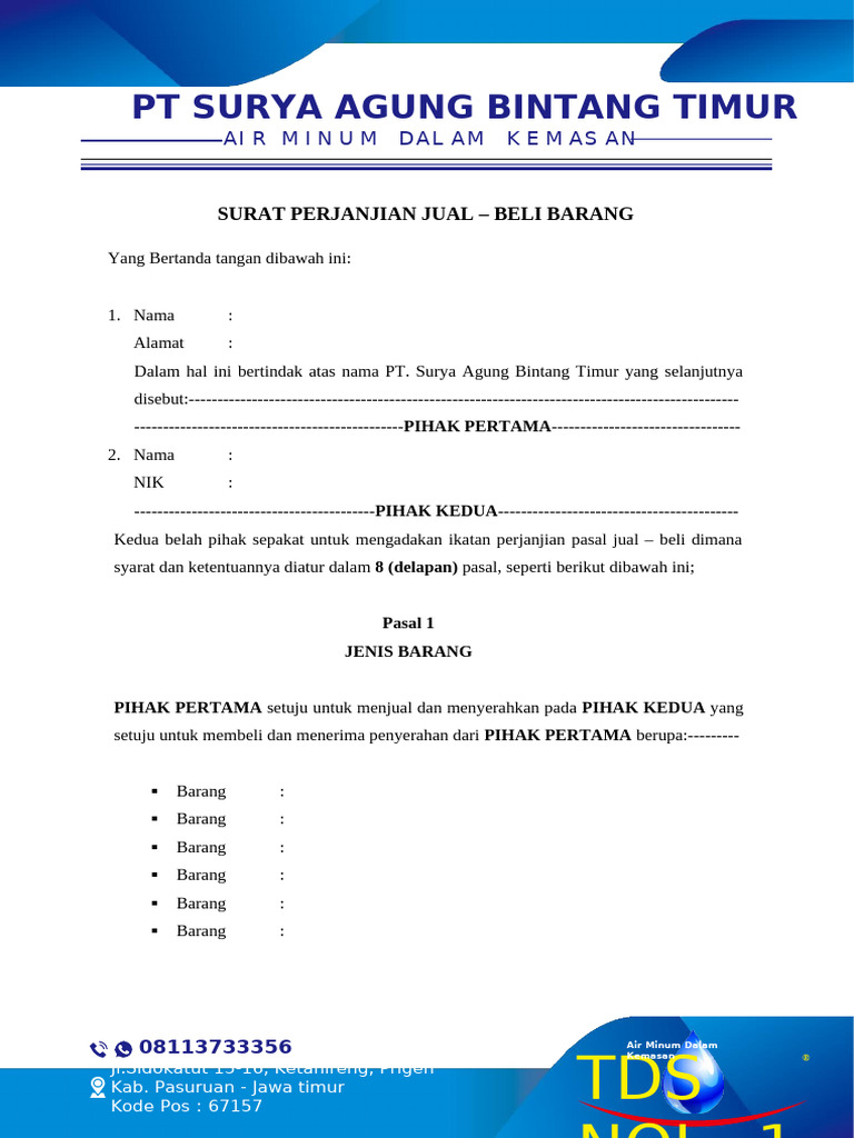 Surat Perjanjian Jual Beli | PDF