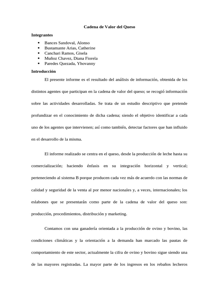 Cadena de Valor Del Queso | PDF