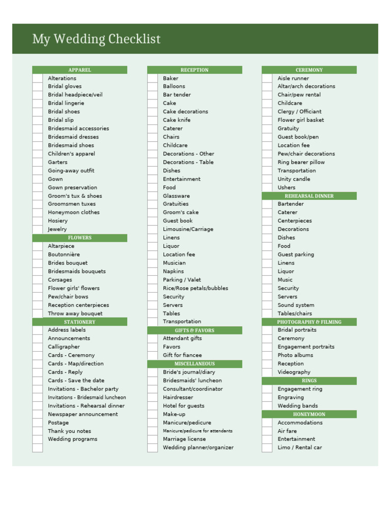 Wedding Checklist | PDF