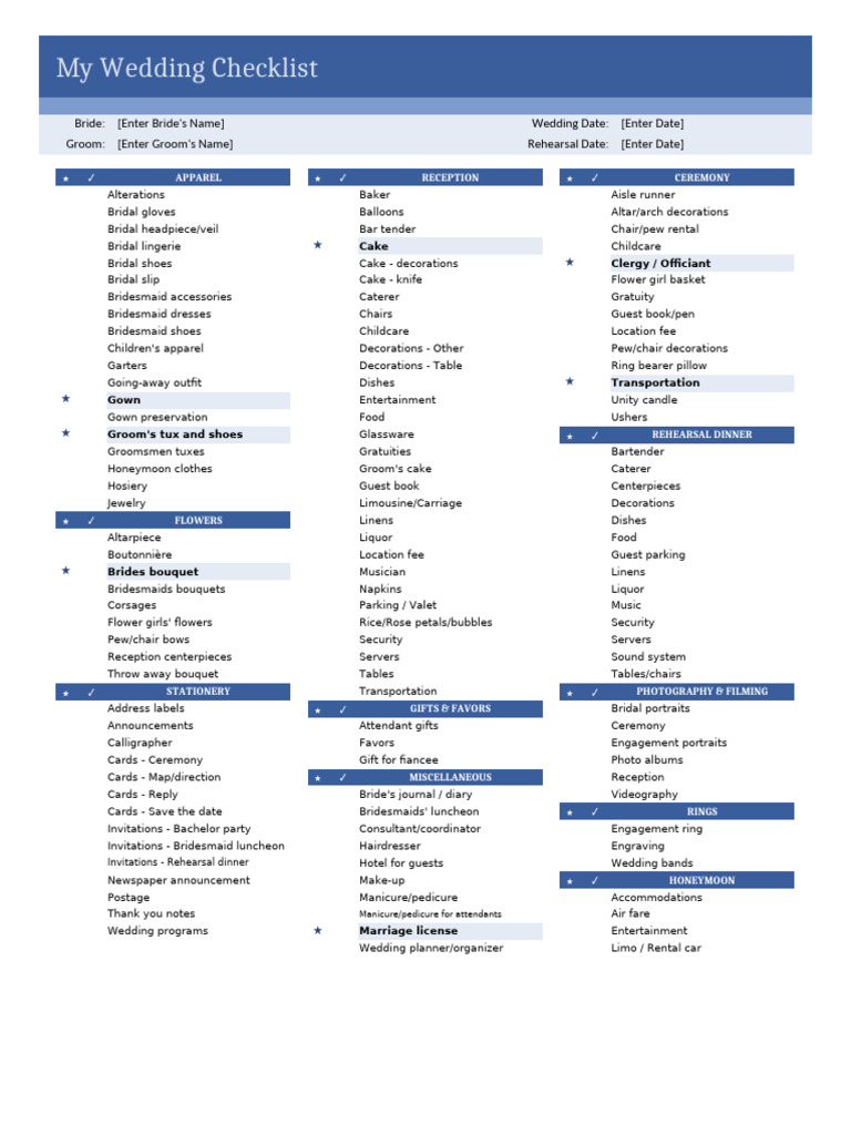 Wedding Checklist With Priority | PDF