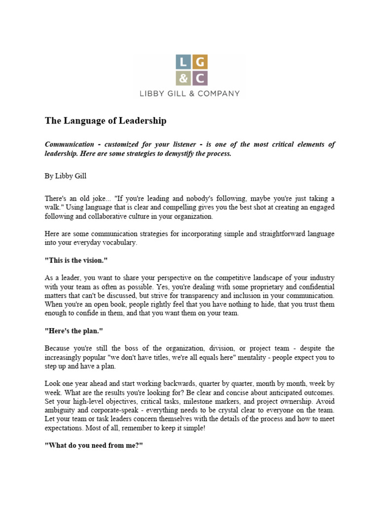 Libby Gill Language of Leadership | PDF