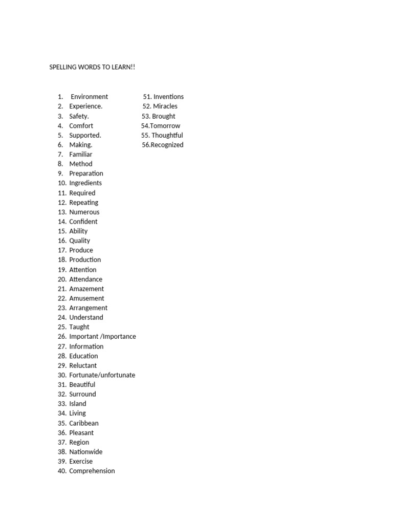 Spelling List 1 Pdf