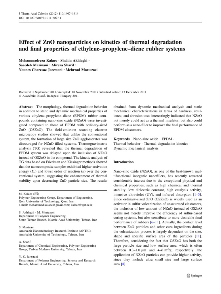 Effect of ZnO Nanoparticles On Kinetics of Thermal Degradation | PDF