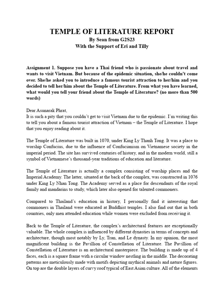 Temple of Literature Report: by Sean From G2S23 With The Support of Eri ...