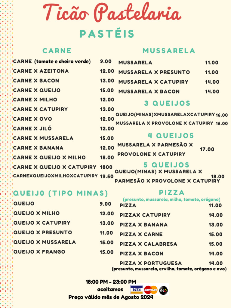 Menú Variado de Pastelaria Ticão | PDF