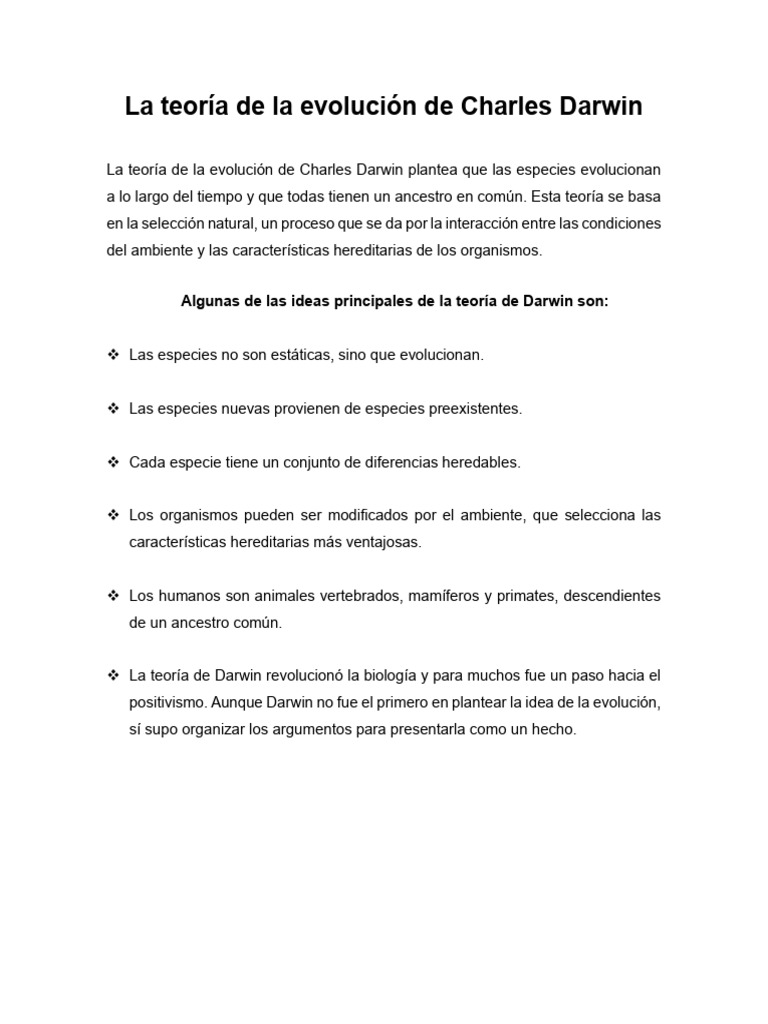 La Teoria de Charles Darwin | PDF | Evolución | Charles Darwin