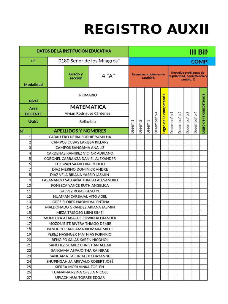 Modelo de Registro Auxiliar de Primaria Bimestral ..2023 | PDF