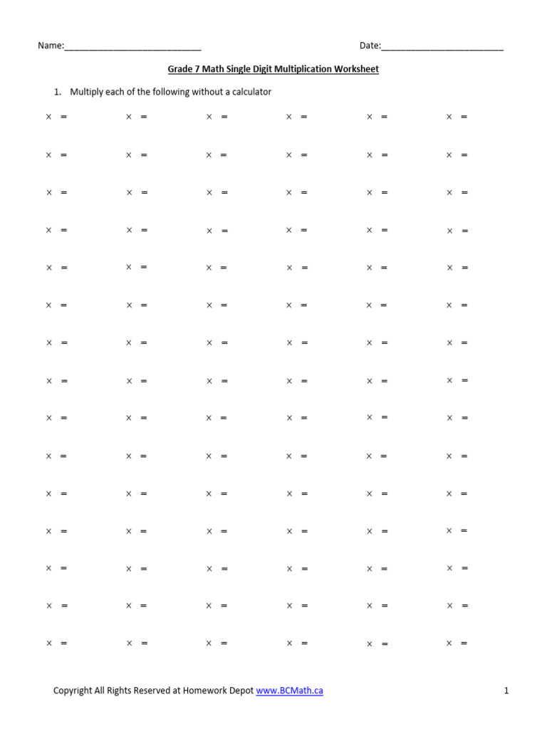 1 5 single digit multiplication with challenge questions pdf