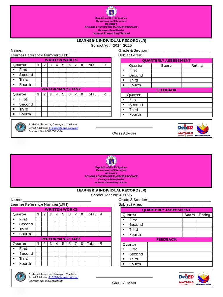 LEARNERs INDIVIDUAL RECORD-Pink | PDF