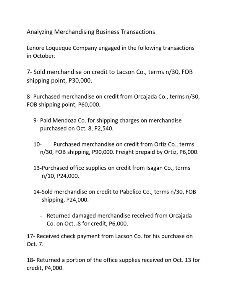 Analysis of The Merchandising Transactions - Problem 2 - 0 | PDF
