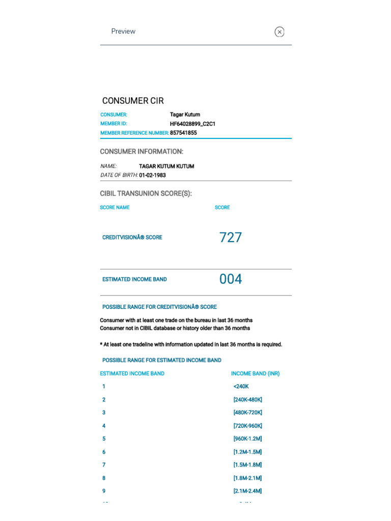 Cibil - Consumer Information Report | PDF