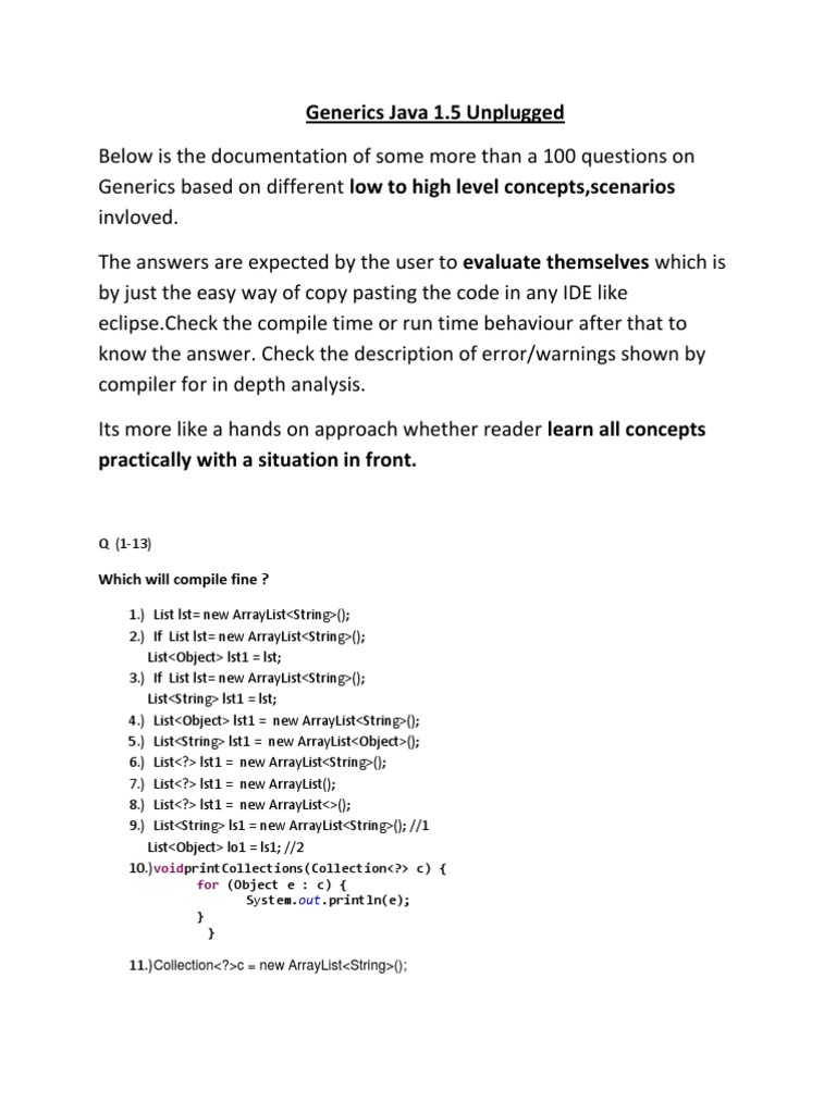 Java Generics: Self-Evaluation Guide | PDF | C (Programming Language ...