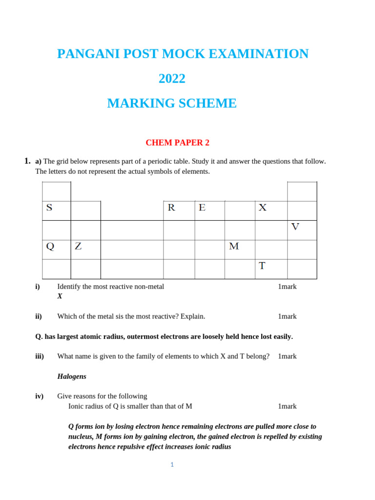 CHEMISTRY PP2 Marking Scheme | PDF