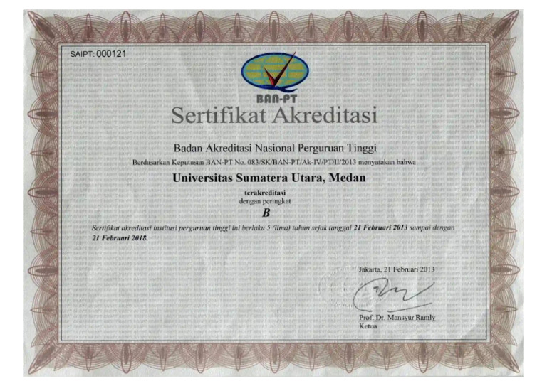 Sertifikat AIPT USU-B-2013 SD 2018 | PDF
