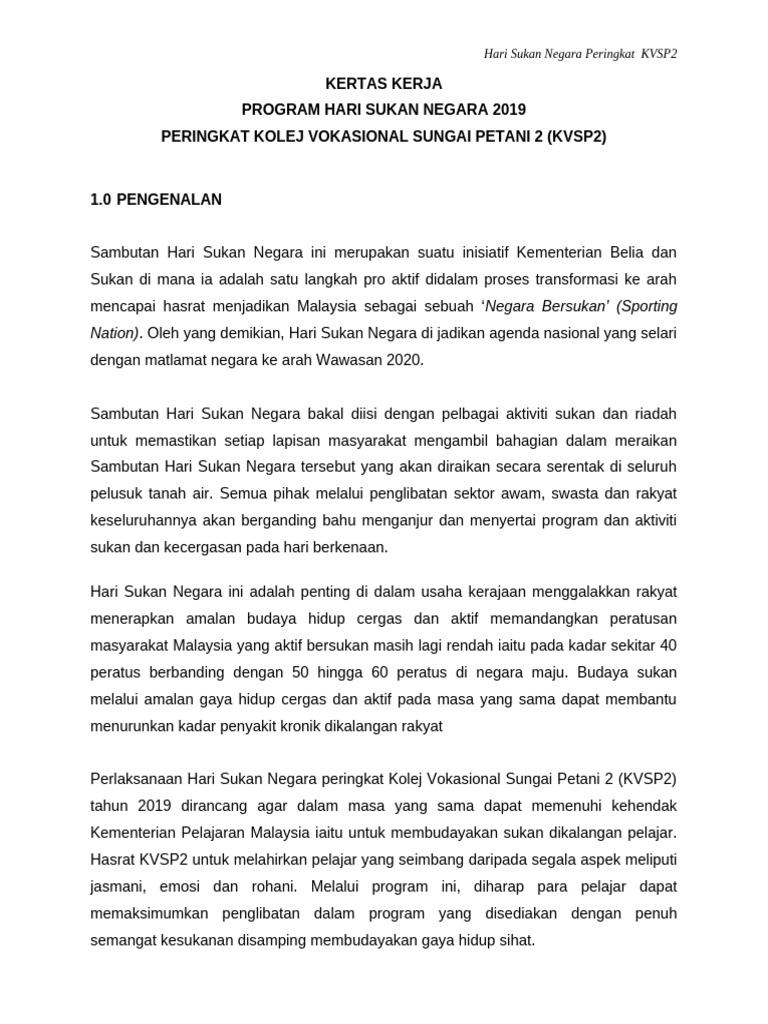 Aturcara Hari Sukan Negara KVSP2 | PDF | Malaysia | Onomastics