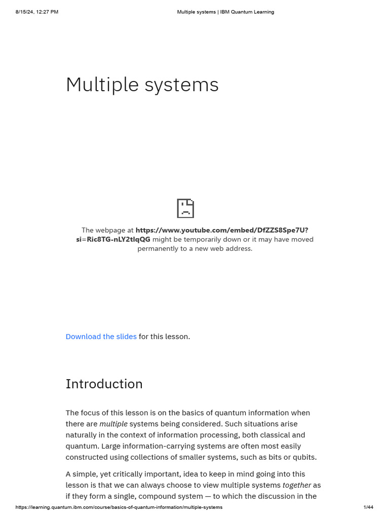 Multiple Systems - IBM Quantum Learning | PDF | Tensor | Science ...