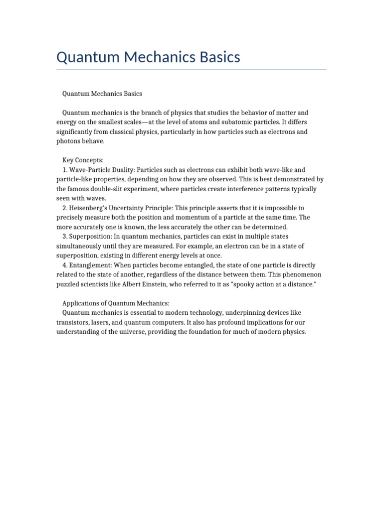 Fundamentals of Quantum Mechanics | PDF