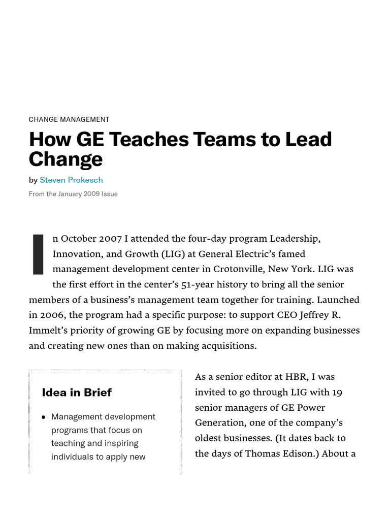 How GE Teaches Teams To Lead Change | PDF