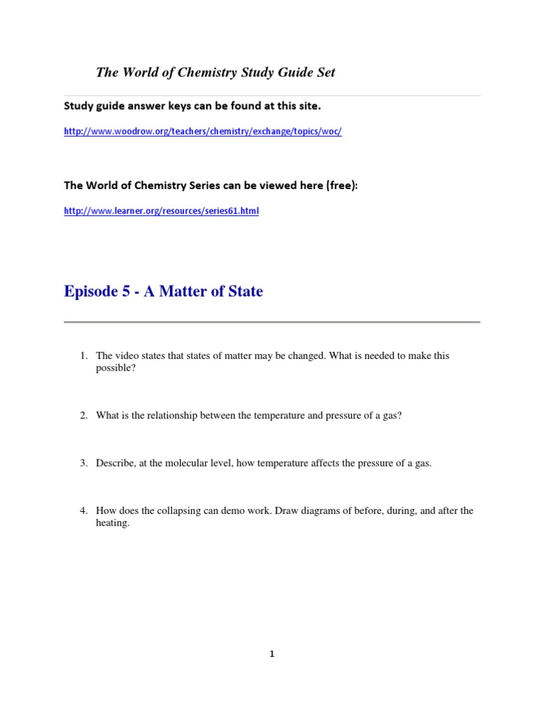 The World Of Chemistry Video Guide Set Atoms Chemical Bond