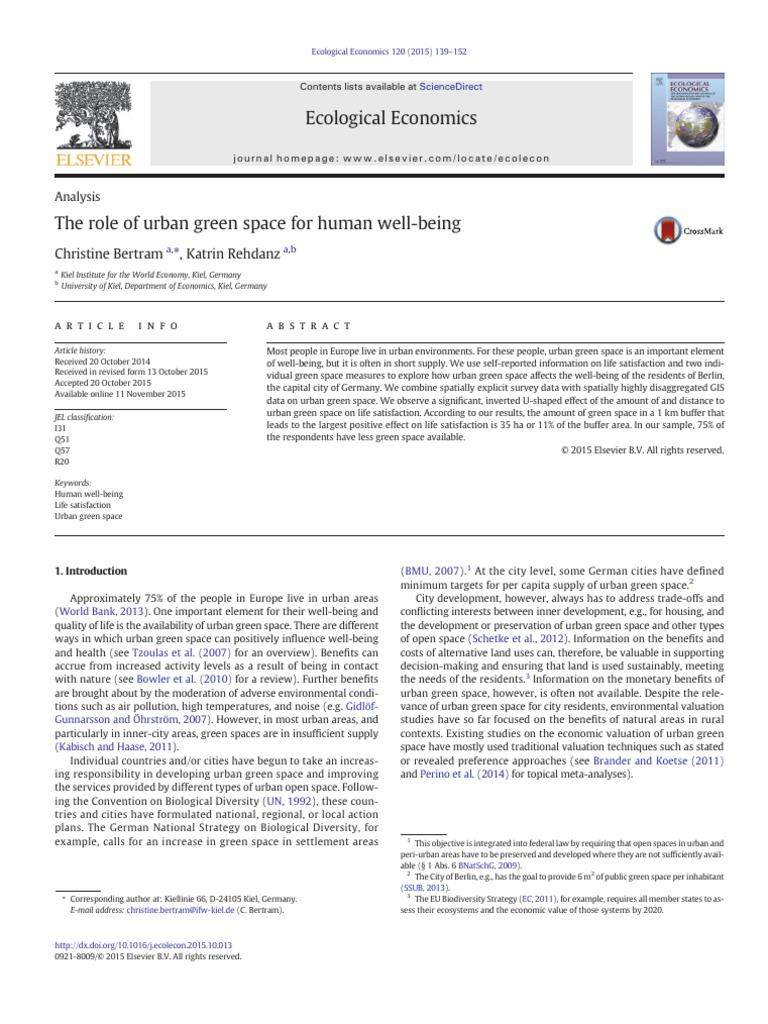 The Role of Urban Green Space For Human Well-Being | PDF