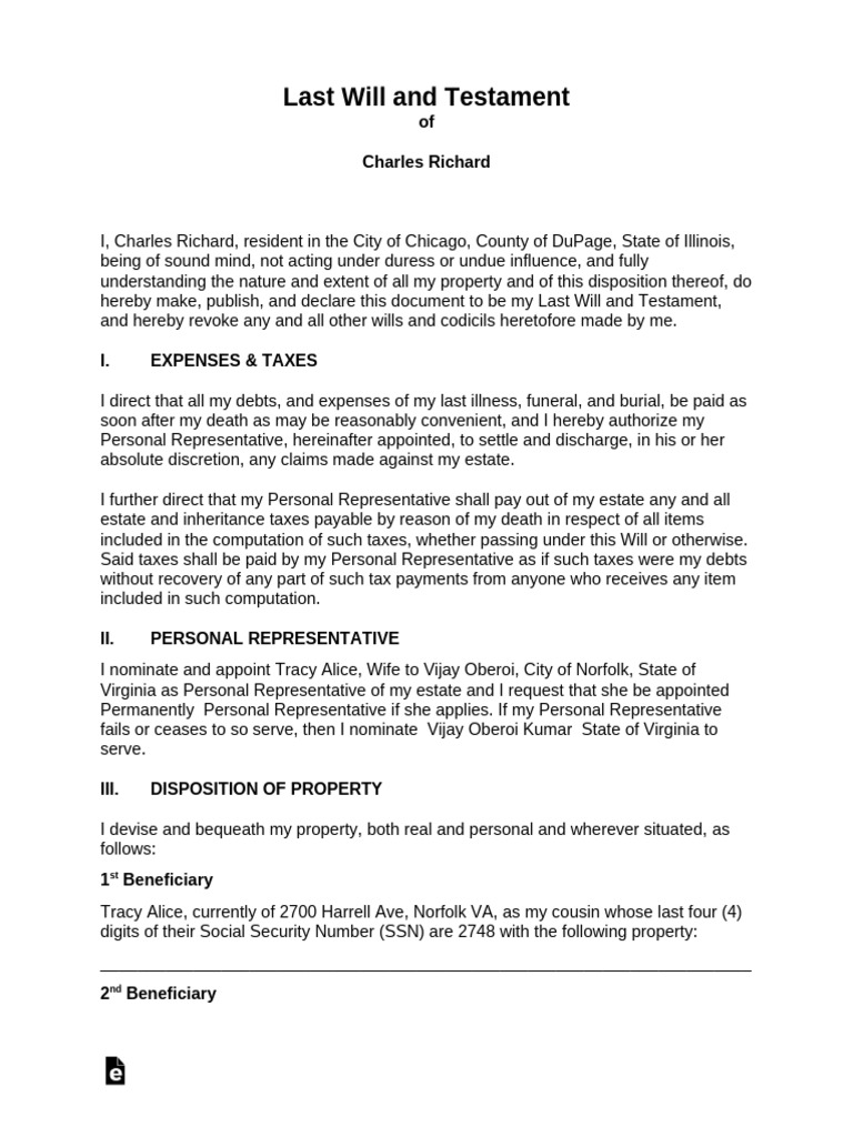 Last Will and Testament Template | PDF