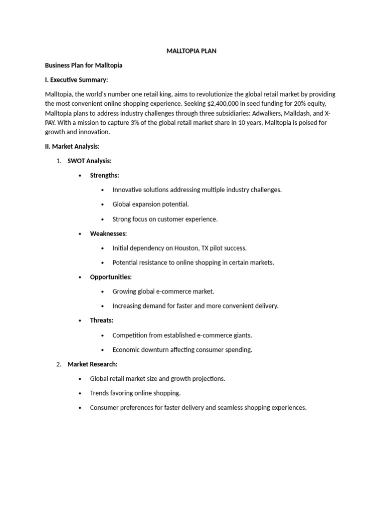 Malltopia: Innovative Retail Business Plan | PDF | Retail | Business
