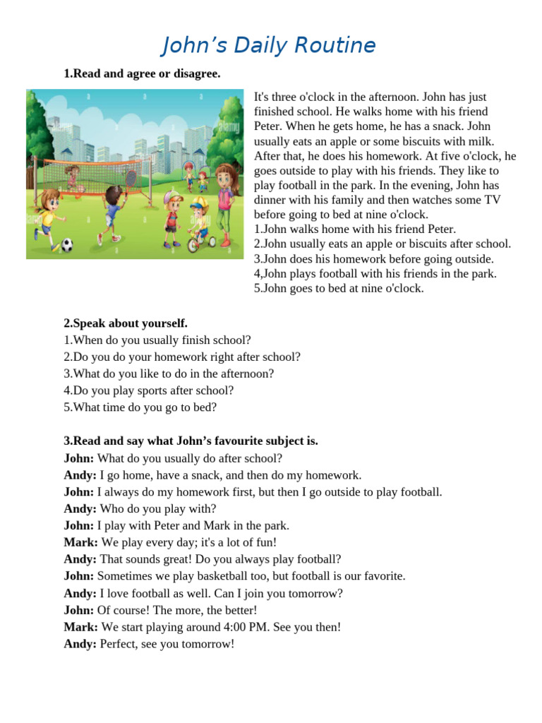 John, S Daily Routin After School | PDF