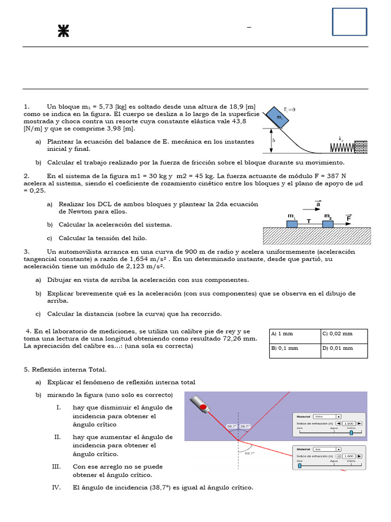 1er Parcial de Física I - 2024 - 1K13 - Tema 1 | PDF