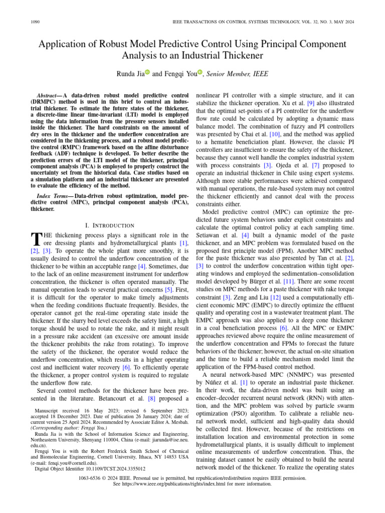 Application of Robust Model Predictive Control Using Principal ...