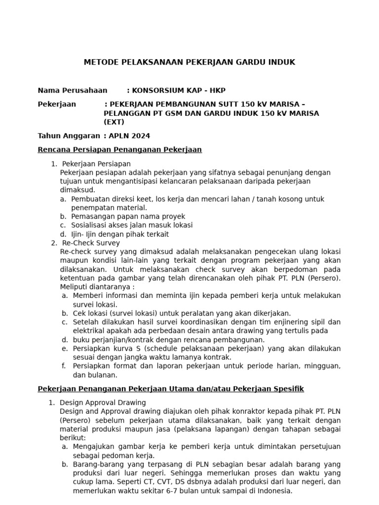 Metode Pelaksanaan GI - SUTT Marisa | PDF