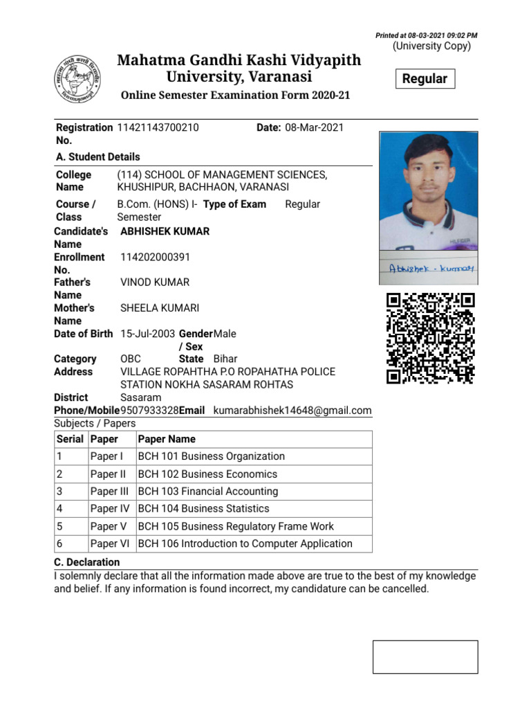 Examination Form | PDF