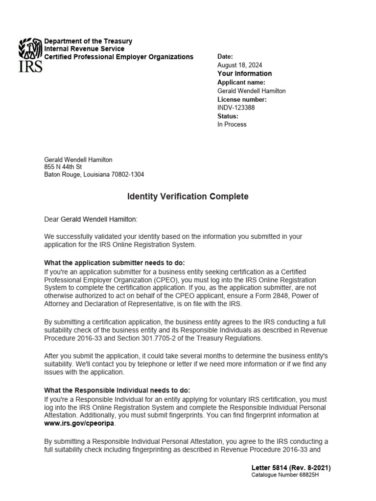 Identity Verification Complete | PDF | Internal Revenue Service