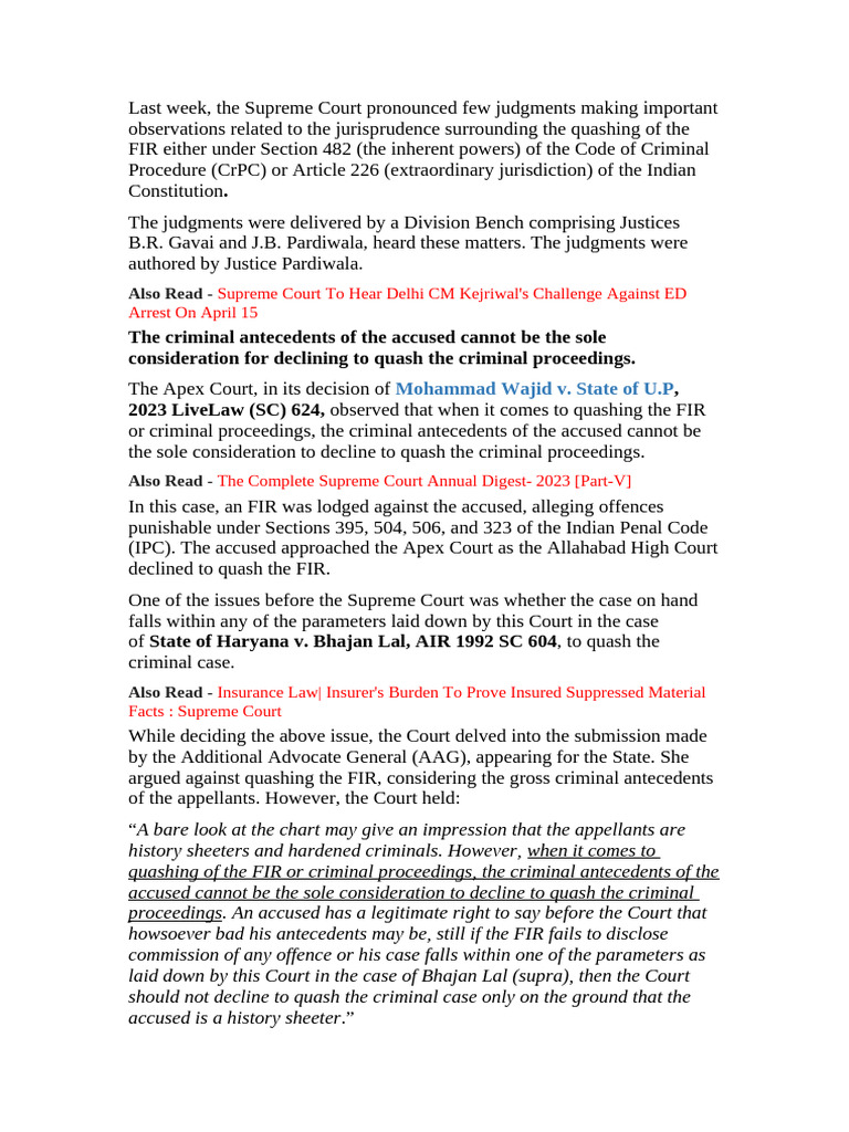 Quashing of Fir | PDF