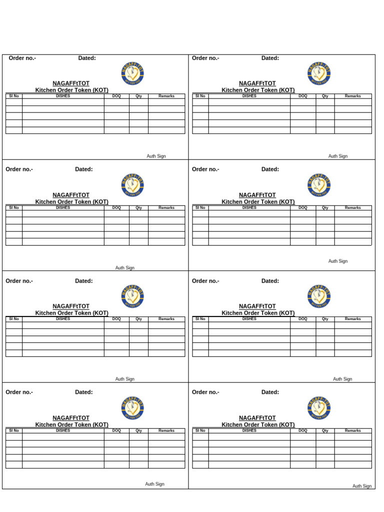Kitchen Order Token Format | PDF